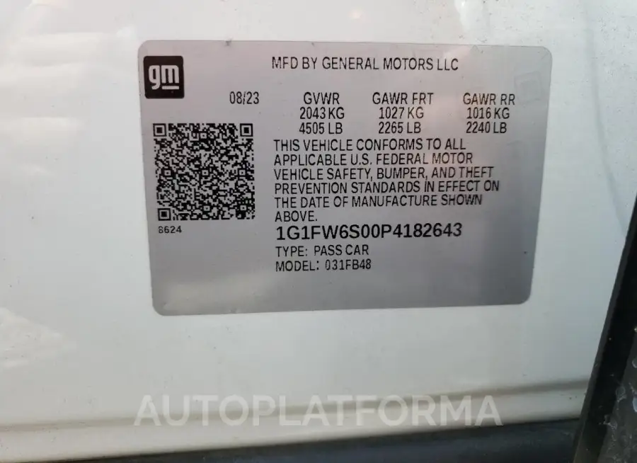 CHEVROLET BOLT EV 1L 2023 vin 1G1FW6S00P4182643 from auto auction Copart