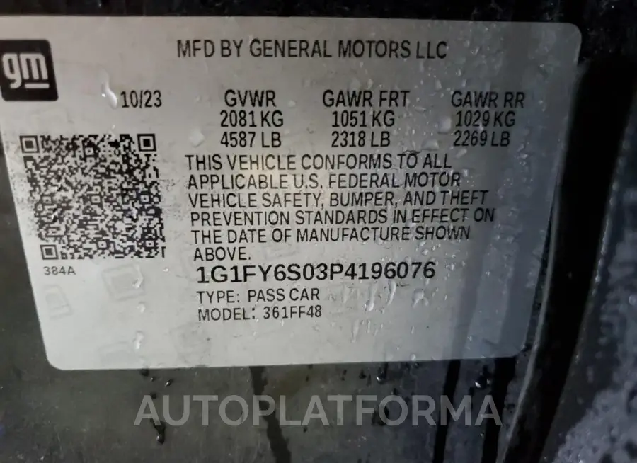 CHEVROLET BOLT EUV L 2023 vin 1G1FY6S03P4196076 from auto auction Copart