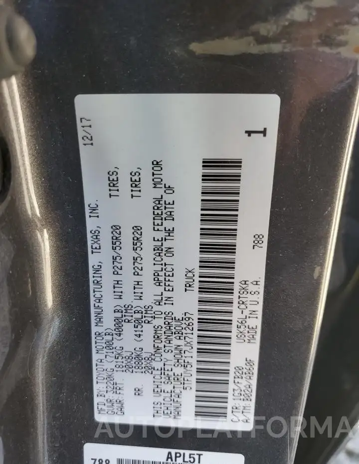 TOYOTA TUNDRA DOU 2018 vin 5TFUY5F17JX712697 from auto auction Copart