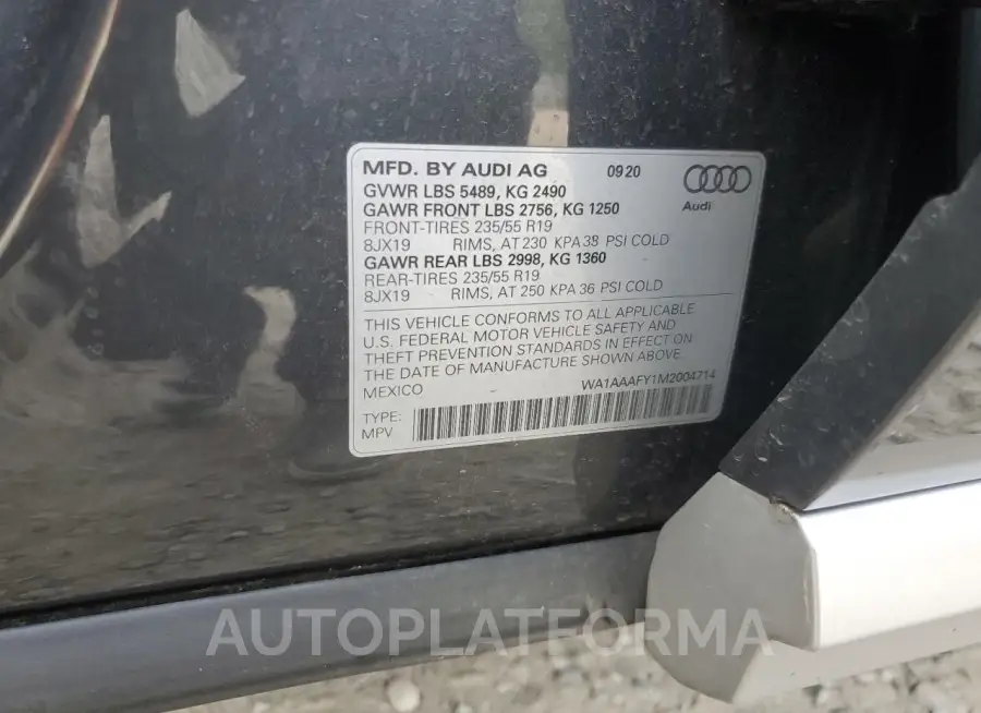 AUDI Q5 PREMIUM 2021 vin WA1AAAFY1M2004714 from auto auction Copart