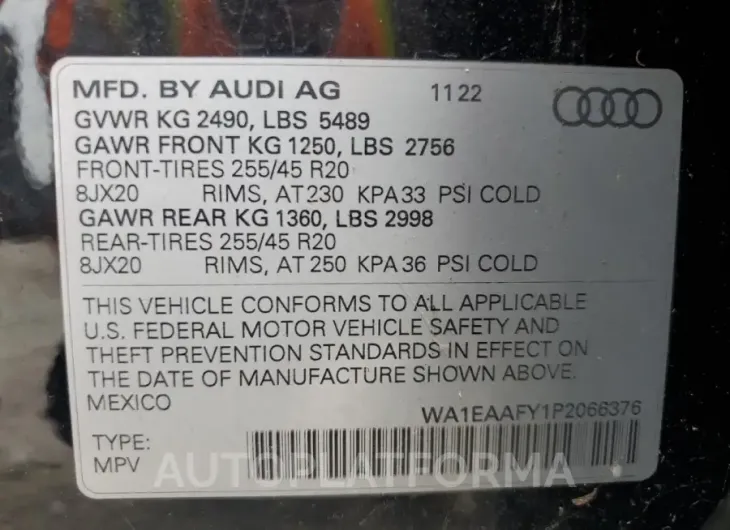 AUDI Q5 PREMIUM 2023 vin WA1EAAFY1P2066376 from auto auction Copart