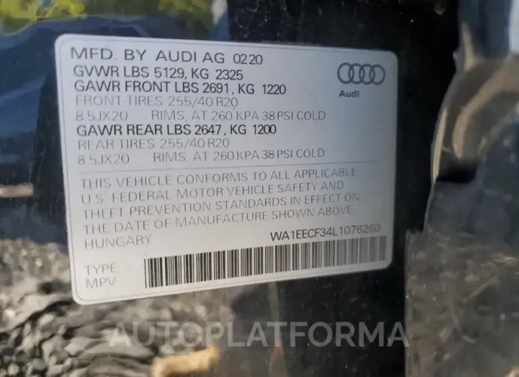 AUDI Q3 PREMIUM 2020 vin WA1EECF34L1076260 from auto auction Copart