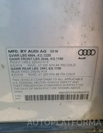 AUDI Q3 PRESTIG 2016 vin WA1GFCFS5GR020073 from auto auction Copart