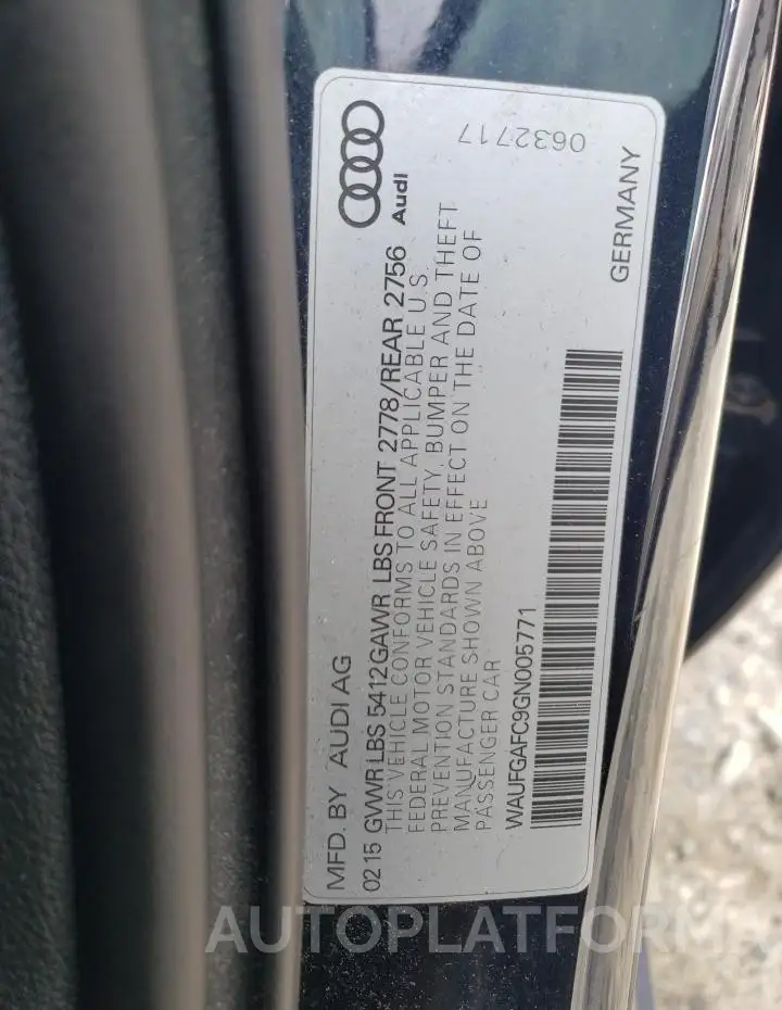 AUDI A6 PREMIUM 2016 vin WAUFGAFC9GN005771 from auto auction Copart