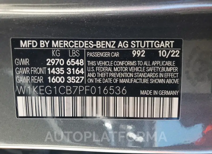 MERCEDES-BENZ EQE SEDAN 2023 vin W1KEG1CB7PF016536 from auto auction Copart