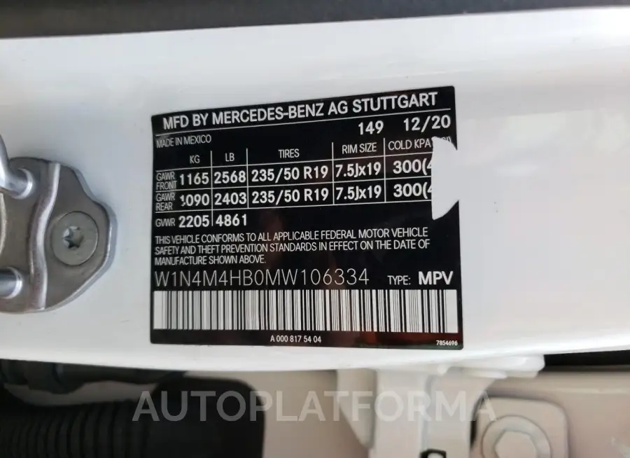 MERCEDES-BENZ GLB 250 4M 2021 vin W1N4M4HB0MW106334 from auto auction Copart