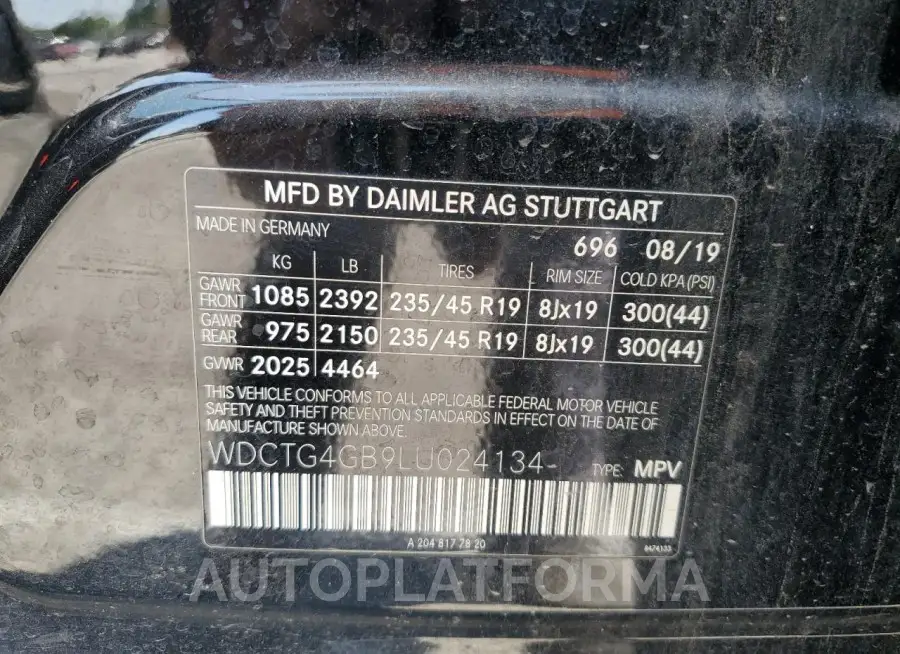 MERCEDES-BENZ GLA 250 4M 2020 vin WDCTG4GB9LU024134 from auto auction Copart