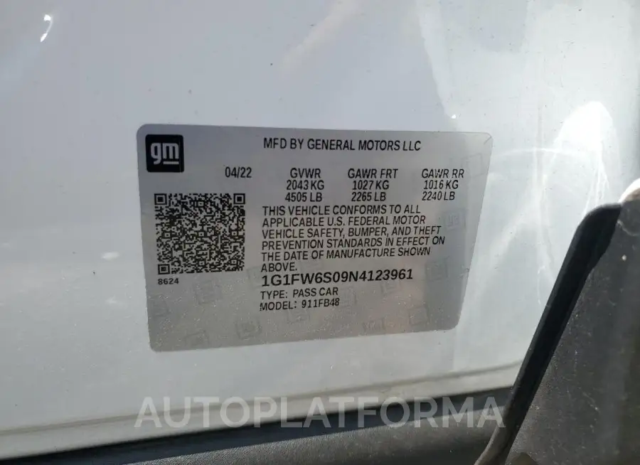 CHEVROLET BOLT EV 1L 2022 vin 1G1FW6S09N4123961 from auto auction Copart