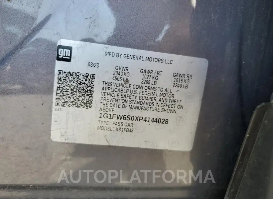 CHEVROLET BOLT EV 1L 2023 vin 1G1FW6S0XP4144028 from auto auction Copart