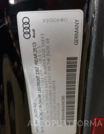 AUDI A4 PREMIUM 2019 vin WAUENAF48KA056785 from auto auction Copart