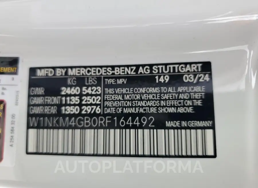 MERCEDES-BENZ GLC 300 2024 vin W1NKM4GB0RF164492 from auto auction Copart