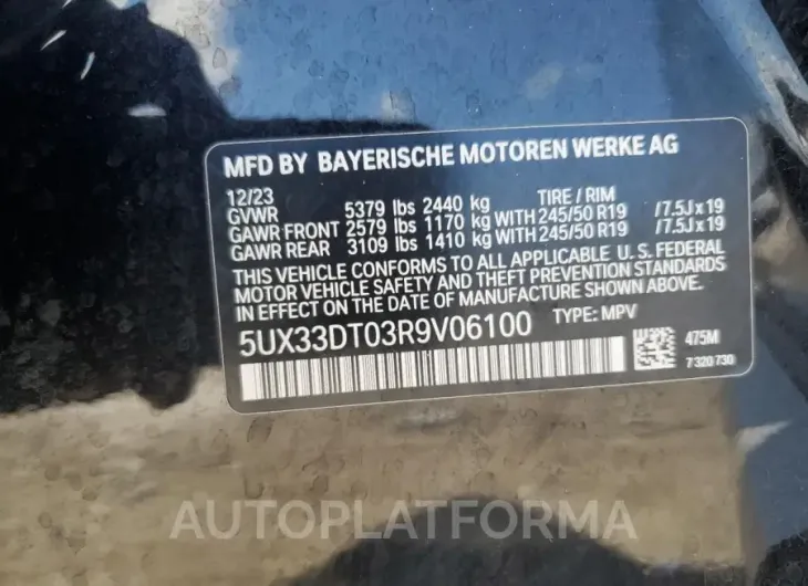 BMW X4 XDRIVE3 2024 vin 5UX33DT03R9V06100 from auto auction Copart