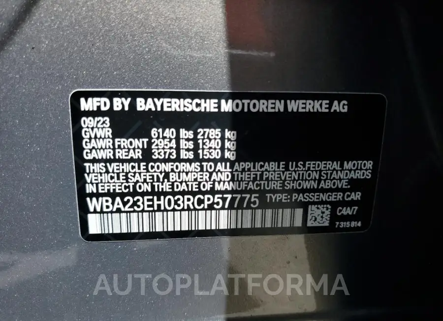 BMW 740 I 2024 vin WBA23EH03RCP57775 from auto auction Copart