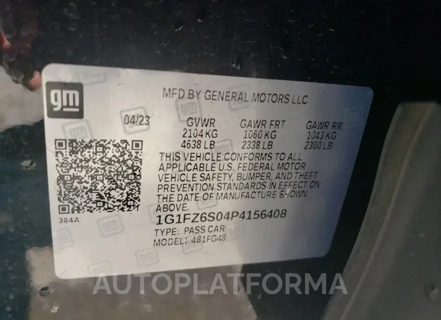 CHEVROLET BOLT EUV P 2023 vin 1G1FZ6S04P4156408 from auto auction Copart