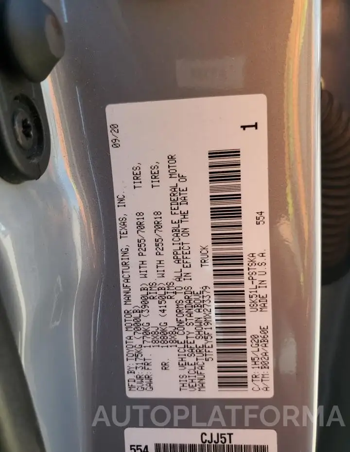 TOYOTA TUNDRA CRE 2021 vin 5TFEY5F19MX273379 from auto auction Copart