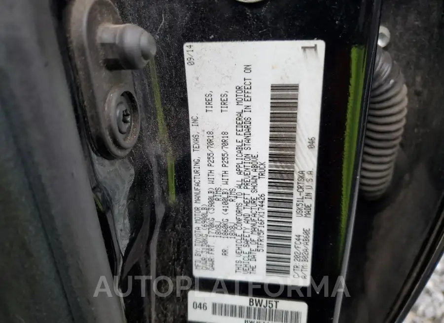 TOYOTA TUNDRA DOU 2015 vin 5TFRY5F16FX174426 from auto auction Copart