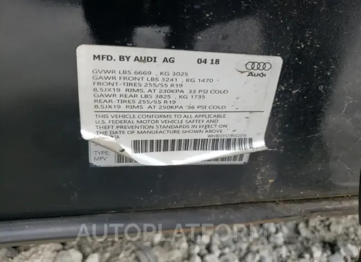 AUDI Q3 PREMIUM 2018 vin WA1BCCFS7JR004760 from auto auction Copart