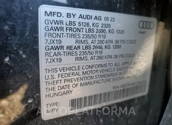 AUDI Q3 PREMIUM 2022 vin WA1DECF34N1135256 from auto auction Copart