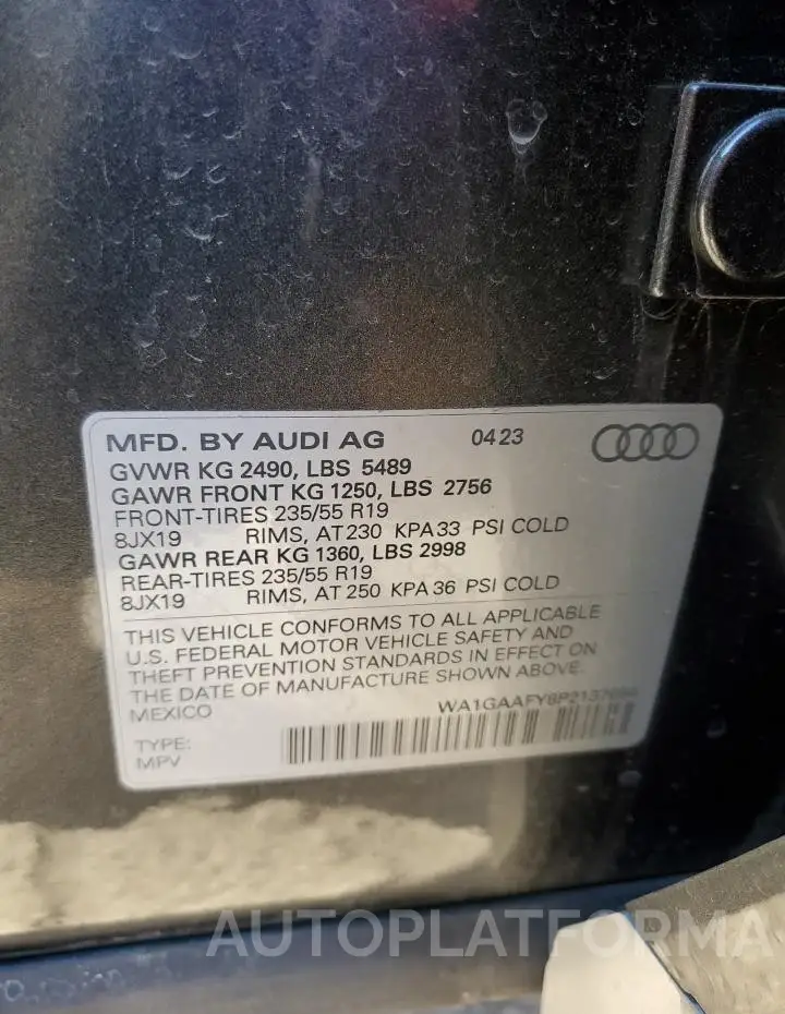 AUDI Q5 PREMIUM 2023 vin WA1GAAFY8P2137694 from auto auction Copart