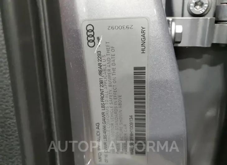 AUDI A3 PREMIUM 2017 vin WAUB8GFF8H1009134 from auto auction Copart