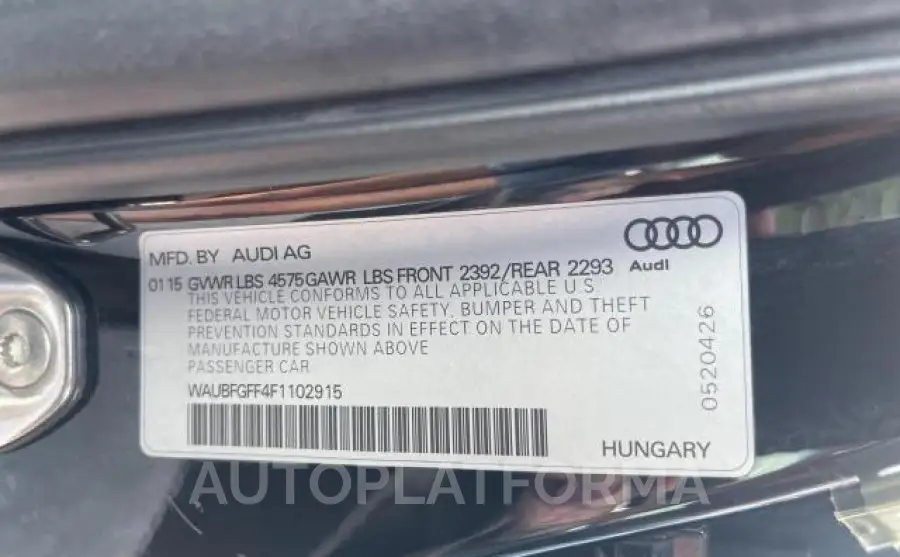 AUDI A3 PREMIUM 2015 vin WAUBFGFF4F1102915 from auto auction Copart