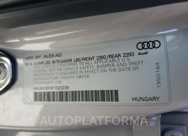 AUDI A3 PREMIUM 2015 vin WAUEFGFF0F1020239 from auto auction Copart