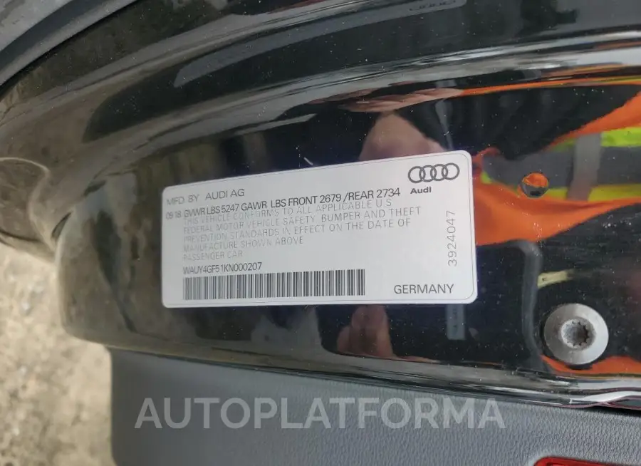 AUDI S5 PREMIUM 2019 vin WAUY4GF51KN000207 from auto auction Copart