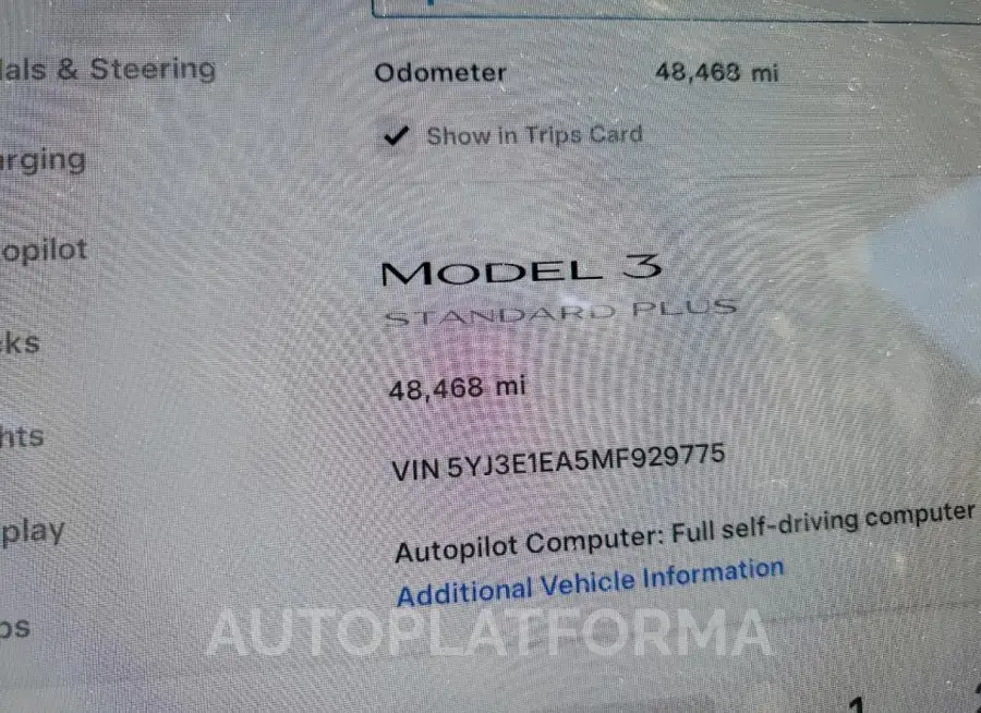 TESLA MODEL 3 2021 vin 5YJ3E1EA5MF929775 from auto auction Copart