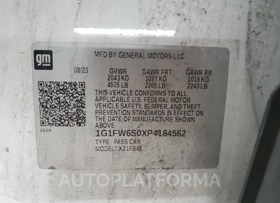 CHEVROLET BOLT EV 1L 2023 vin 1G1FW6S0XP4184562 from auto auction Copart