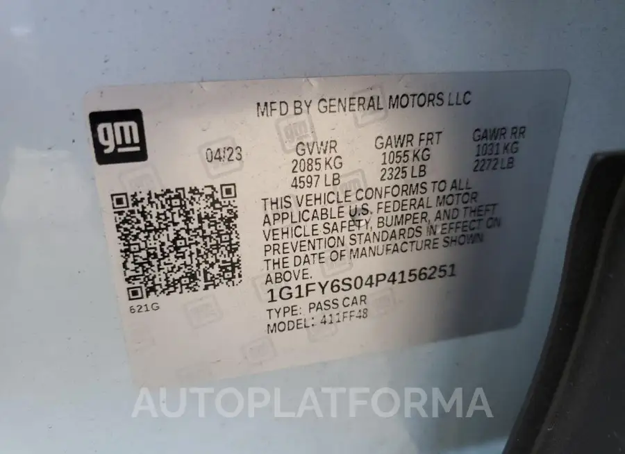 CHEVROLET BOLT EUV L 2023 vin 1G1FY6S04P4156251 from auto auction Copart