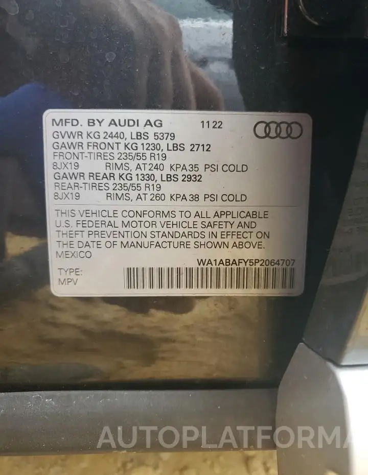 AUDI Q5 PREMIUM 2023 vin WA1ABAFY5P2064707 from auto auction Copart