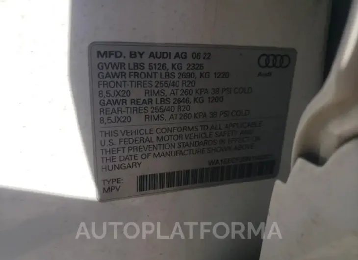 AUDI Q3 PREMIUM 2022 vin WA1EECF30N1142371 from auto auction Copart