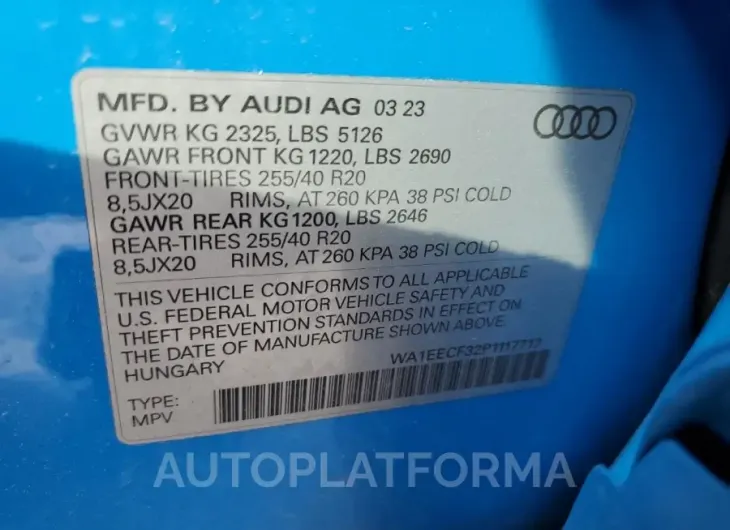 AUDI Q3 PREMIUM 2023 vin WA1EECF32P1117717 from auto auction Copart