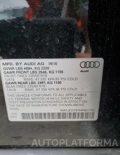 AUDI Q3 PREMIUM 2017 vin WA1JCCFS7HR001783 from auto auction Copart