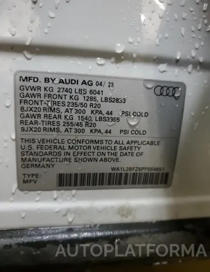 AUDI Q4 E-TRON 2023 vin WA1L2BFZ6PP054651 from auto auction Copart