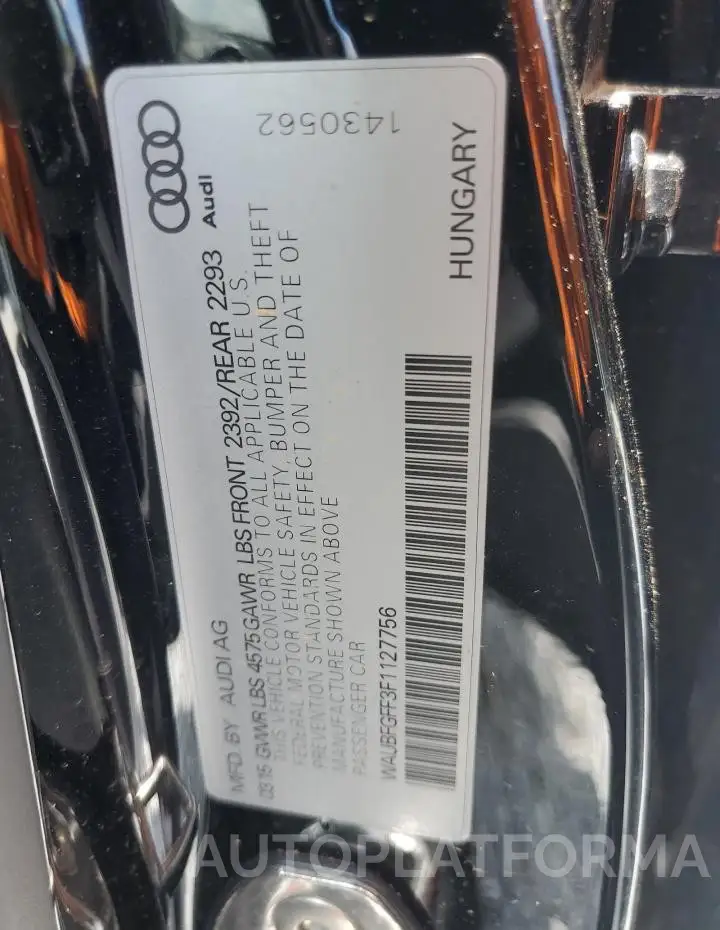 AUDI A3 PREMIUM 2015 vin WAUBFGFF3F1127756 from auto auction Copart