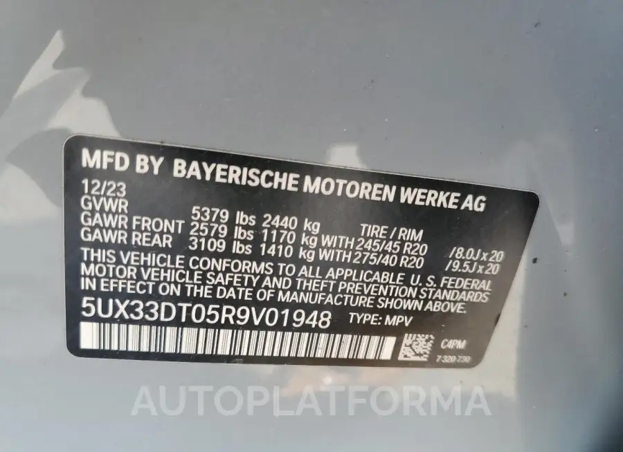 BMW X4 XDRIVE3 2024 vin 5UX33DT05R9V01948 from auto auction Copart