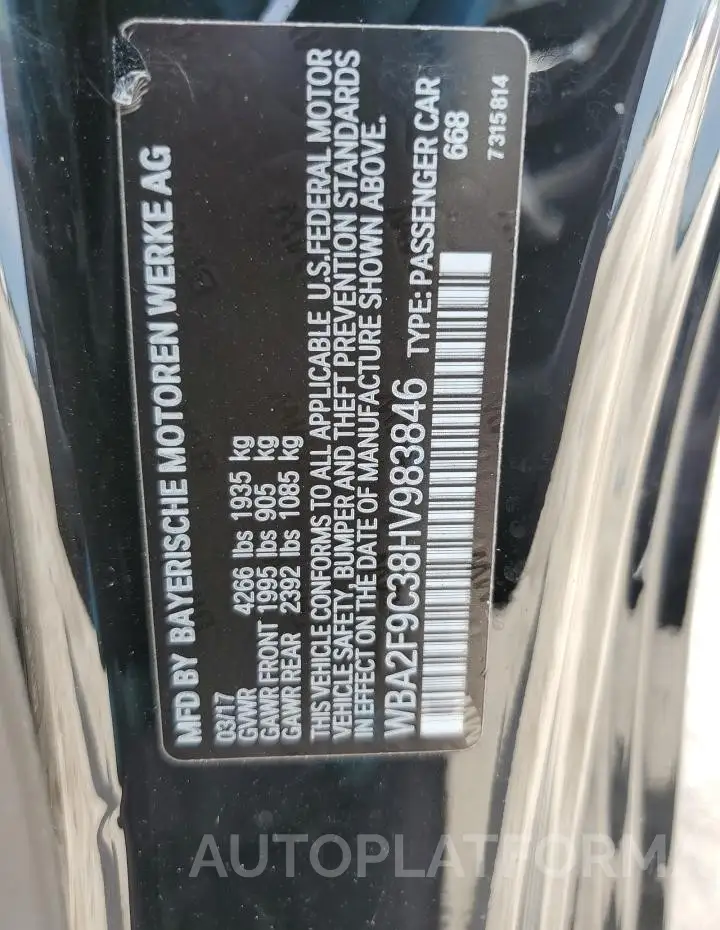 BMW 230I 2017 vin WBA2F9C38HV983846 from auto auction Copart