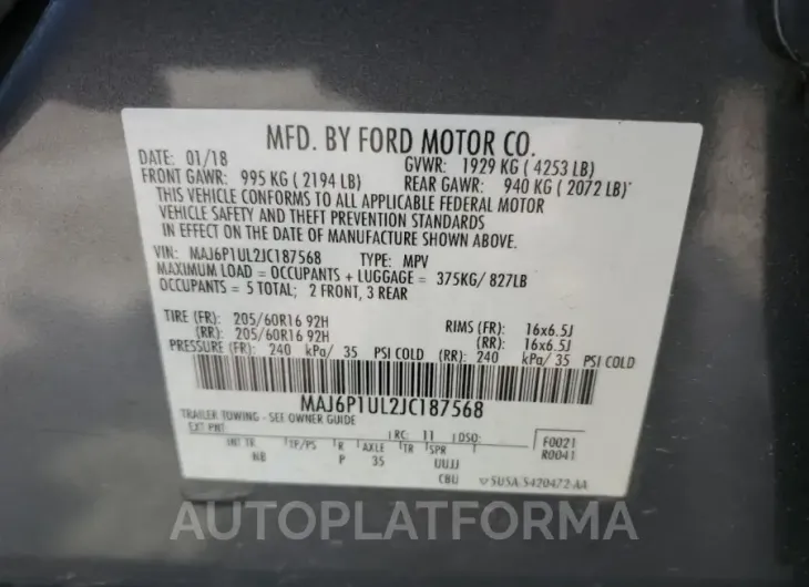 FORD ECOSPORT S 2018 vin MAJ6P1UL2JC187568 from auto auction Copart