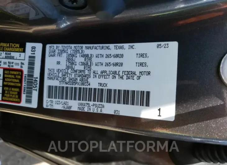 TOYOTA TUNDRA CRE 2023 vin 5TFNA5DB5PX100334 from auto auction Copart