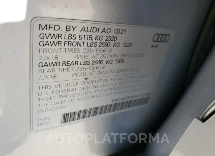 AUDI Q3 PREMIUM 2021 vin WA1AUCF33M1101698 from auto auction Copart