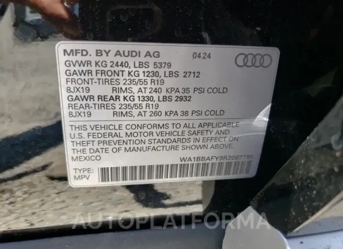 AUDI Q5 PREMIUM 2024 vin WA1BBAFY9R2087785 from auto auction Copart