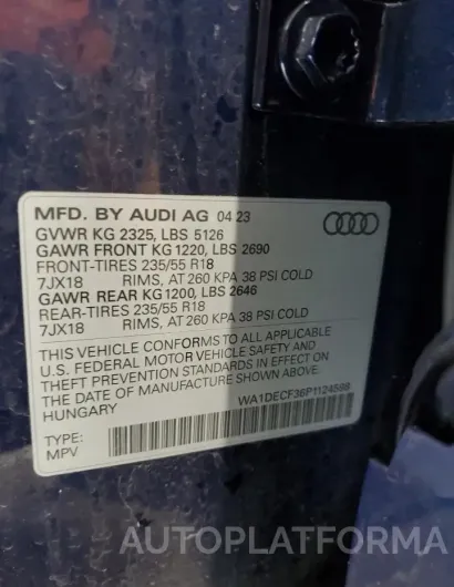 AUDI Q3 PREMIUM 2023 vin WA1DECF36P1124598 from auto auction Copart