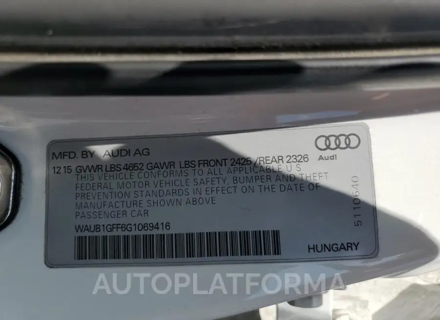 AUDI S3 PREMIUM 2016 vin WAUB1GFF6G1069416 from auto auction Copart