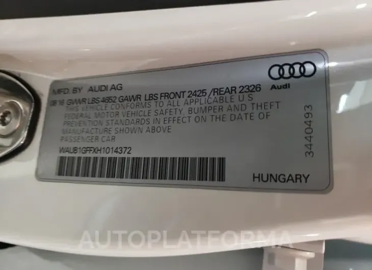 AUDI S3 PREMIUM 2017 vin WAUB1GFFXH1014372 from auto auction Copart