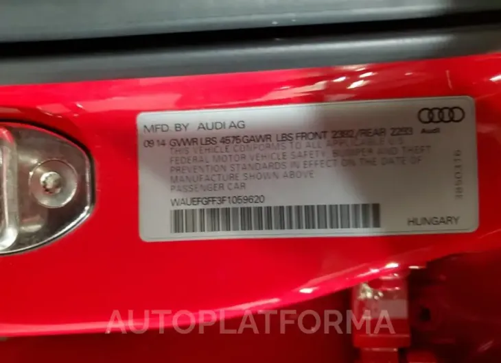 AUDI A3 PREMIUM 2015 vin WAUEFGFF3F1059620 from auto auction Copart