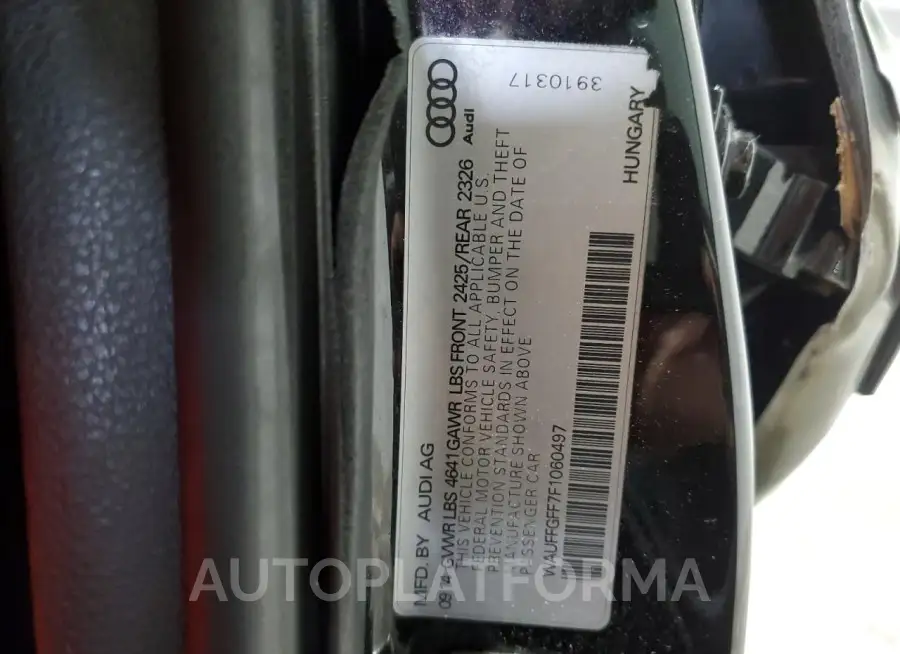 AUDI S3 PRESTIG 2015 vin WAUFFGFF7F1060497 from auto auction Copart