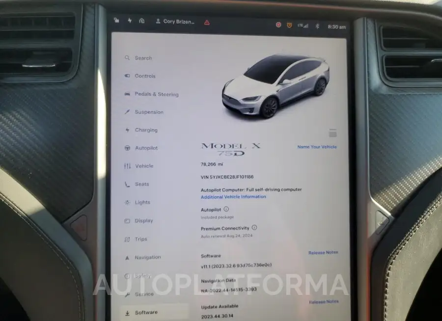 TESLA MODEL X 2018 vin 5YJXCBE28JF101186 from auto auction Copart