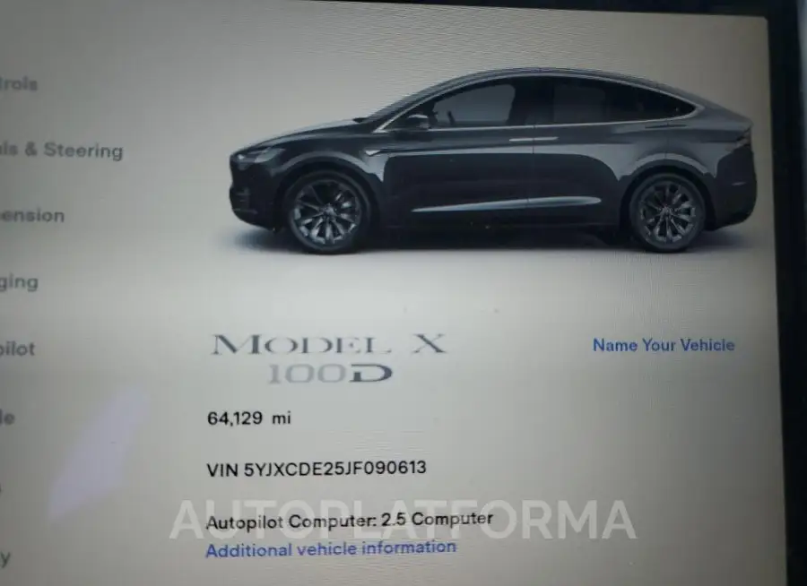 TESLA MODEL X 2018 vin 5YJXCDE25JF090613 from auto auction Copart