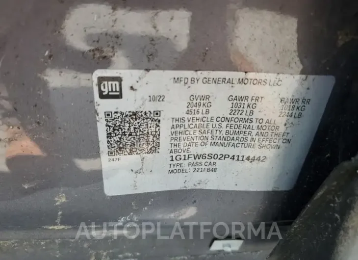 CHEVROLET BOLT EV 1L 2023 vin 1G1FW6S02P4114442 from auto auction Copart